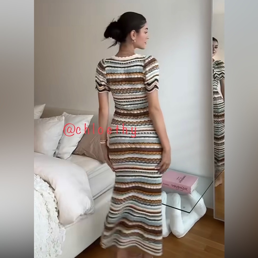 Zara LONG STRIPED KNIT DRESS - Picture 9 of 10